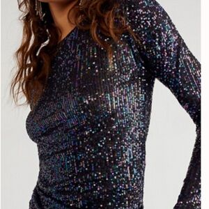 Free People Gold Rush Iridescent Sequin Top - Black